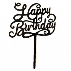 Cake topper happy birthday zwart sierlijk